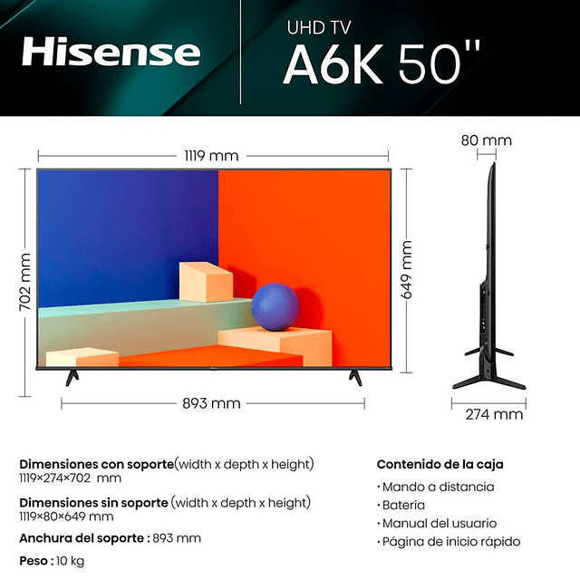 TV 4K 125cm - 50'' Hisense 50A6K