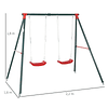 Baloiço duplo para crianças acima de 3 anos com suporte de metal Corda ajustável carga 40kg 220x160x180cm Verde Vermelho