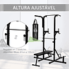 Estação de Musculação Dip com Banco de Pesos Reclinável Saco de Boxe e Barra de Elevação Torre de Treinamento Fitness 180x183x219cm Preto