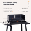 Barbecue a Carvão com Grelha Ajustável em Altura Prateleiras e Rodas para Jardim Exterior Campismo 83x45x87 cm Preto