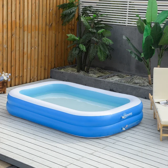 Piscina Inflável Retangular 1300 Litros 262x176x56cm para 1-2 Pessoas Piscina Insuflável para Adultos e Crianças para Jardim Pátio Exterior Azul