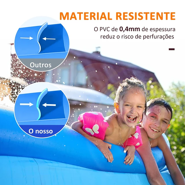 Piscina Inflável Retangular 1300 Litros 262x176x56cm para 1-2 Pessoas Piscina Insuflável para Adultos e Crianças para Jardim Pátio Exterior Azul