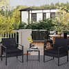 Conjunto de Jardim de Vime 3 Peças 1 Mesa 42,5x40x39 cm 2 Poltronas 63x57x76 cm Almofada Acolchoada para Pátio Varanda Preto