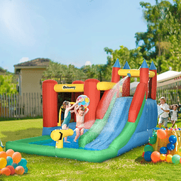 Castelo Insuflável com Escorrega Trampolim Piscina e Pistola de Água para Crianças acima de 3 Anos com Inflador e Bolsa de Transporte para Interior Exterior 330x245x215cm Multicor