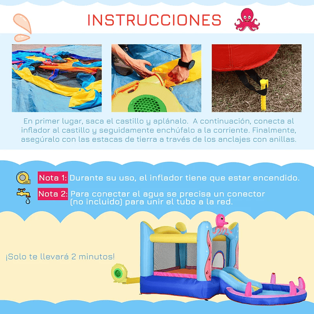 Castelo Insuflável com Escorrega Trampolim e Piscina para Crianças acima de 3 Anos Inclui Insuflador e Bolsa de Transporte para Interior e Exterior 360x175x180cm Multicor