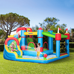 Castelo Insuflável com Escorrega Trampolim Piscina Insuflador e Bolsa de Transporte 390x300x197cm Multicolorido