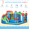 Castelo Insuflável com Escorrega Trampolim Piscina Insuflador e Bolsa de Transporte 390x300x197cm Multicolorido