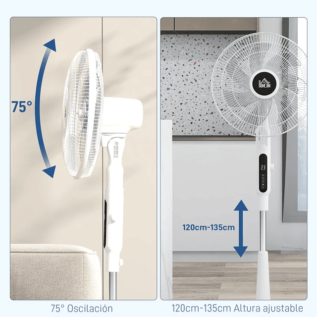 Ventoinha de Pé Ajustável em Altura com 7 Pás 28 Velocidades Oscilação de 75° Temporizador e Repelente de Mosquitos Branco