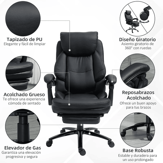 Cadeira de Escritório Ergonómica Cadeira de Escritório com Altura Ajustável com Encosto Inclinável em até 130° Função Basculante e Apoio para os Pés Retrátil Aço 73x66x112-118cm Preto