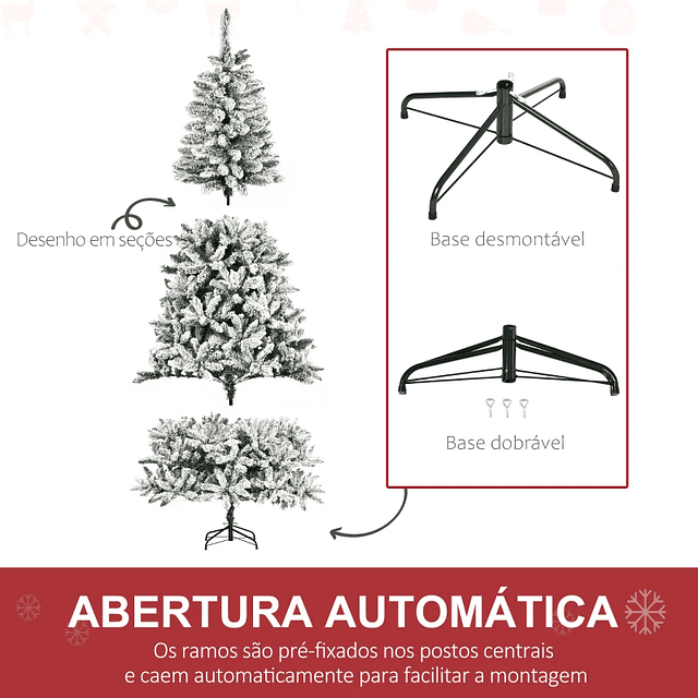 Árvore de Natal Artificial 255cm com Neve Ignífugo com 1300 Ramos Folhas de PVC Base Dobrável Verde