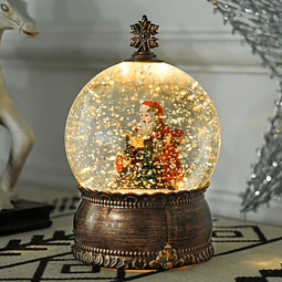 Bola de Neve com Música e Luzes Globo de Neve com Cena de Pai Natal e Criança Decoração de Natal Bronze