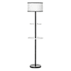 Candeeiro de Pé Moderno com 2 Mesinhas Auxiliares Suporte para Lâmpada E27 Máx. 40W e Interruptor de Pé para Sala de Estar Dormitório Estúdio Ø40x170cm Preto e Branco