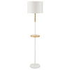 Candeeiro de Pé com Prateleira de Madeira Ecrã de Tecido Suporte para Lâmpada E27 Máx. 40W com Interruptor de Pé Moderno para Sala de Estar Dormitório Estúdio Ø35x155cm Branco