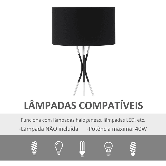 Candeeiro de Pé com Tripé de Metal Ecrã de Tecido Suporte para Lâmpada E27 Máx. 40W e Interruptor de Pé Estilo Moderno para Sala de Estar Dormitório Escritório 73x73x146cm Preto