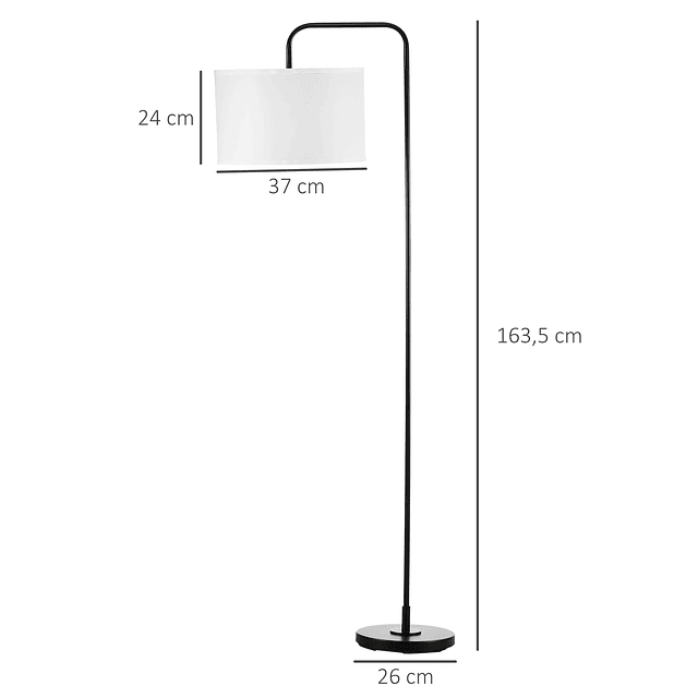 Candeeiro de Pé Moderno Lâmpada E27 Máx. 40W com Ecrã de Linho e Interruptor de Pé 64x38x163,5cm Branco e Preto