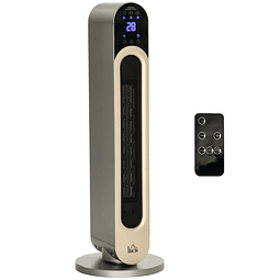 Aquecedor Cerâmico de Torre 1100/2200W com Controlo Remoto Ecrã LED Temporizador de 12h Termostato 3 Modos Ø25x73,5 cm Prata