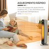 Aquecedor Cerâmico de Torre 1100/2200W com Controlo Remoto Ecrã LED Temporizador de 12h Termostato 3 Modos Ø25x73,5 cm Prata e Preto