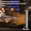 Aquecedor Cerâmico de Torre 1100/2200W com Controlo Remoto Ecrã LED Temporizador de 12h Termostato 3 Modos Ø25x73,5 cm Prata e Preto