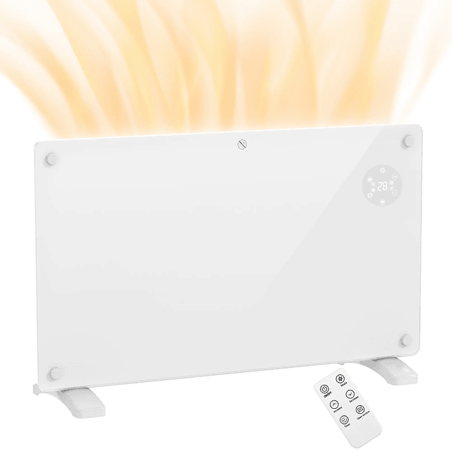 Aquecedor Elétrico de Chão Ou de Parede 2000W Ecrã Táctil LED Temporizador de 24 Horas Ou Semanal 71x21,5x44,5 cm Branco