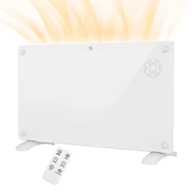 Aquecedor Elétrico de Chão Ou de Parede 2000W Ecrã Táctil LED Temporizador de 24 Horas Ou Semanal 71x21,5x44,5 cm Branco