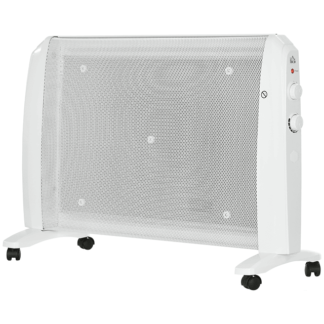 Aquecedor Elétrico 1000W/2000W Aquecedor de Mica com 2 Níveis de Potência e Termostato Regulável 79x27x54 cm Branco