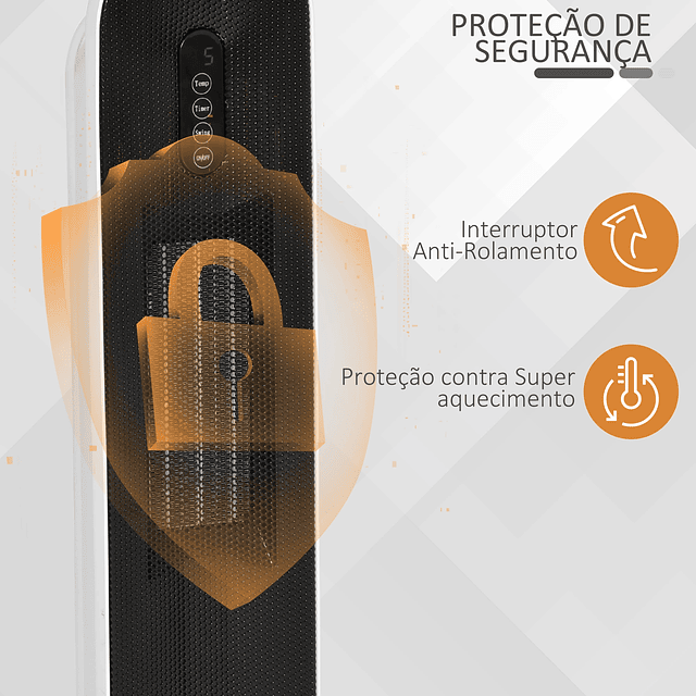 Aquecedor Cerâmico de Torre 1200W/2000W com Controle Remoto Termostato Temporizador de 24h e Sistema Anti-Rolamento para Sala de 20m² 21x21x63,5cm Branco e Preto