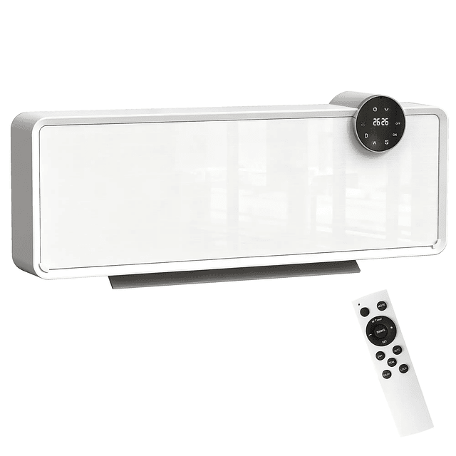 Aquecedor Cerâmico de Parede 1000W/2000W Termóstato Temporizador 54x18,7x12,3 cm Branco