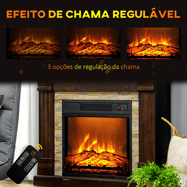 Lareira Elétrica 1800W com Efeito de Chama Realista e Proteção Contra Superaquecimento 80x21,6x67,8 cm Marrom