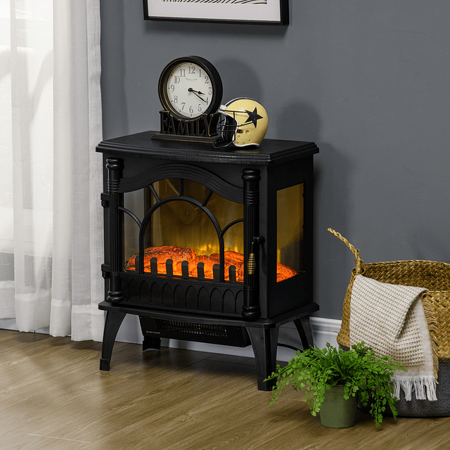 Lareira Elétrica 1000W/2000W com Temperatura Ajustável e Brilho Ajustável para Ambientes 15-30 m² 55x31x58 cm Preto