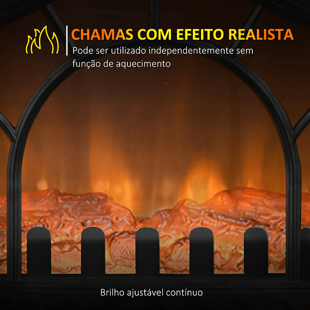 Lareira Elétrica 1000W/2000W com Temperatura Ajustável e Brilho Ajustável para Ambientes 15-30 m² 55x31x58 cm Preto
