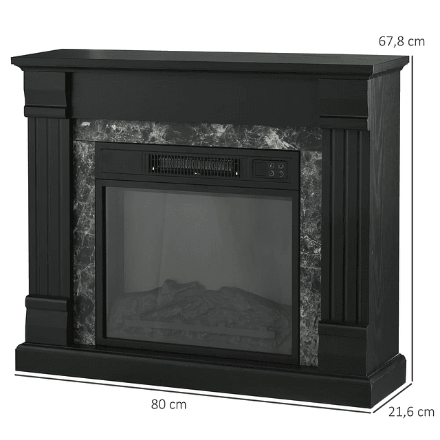 Lareira Elétrica 1800W com Efeito de Chama Realista e Proteção Contra Superaquecimento 80x21,6x67,8 cm Preto