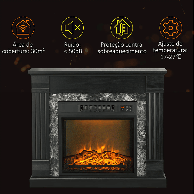 Lareira Elétrica 1800W com Efeito de Chama Realista e Proteção Contra Superaquecimento 80x21,6x67,8 cm Preto