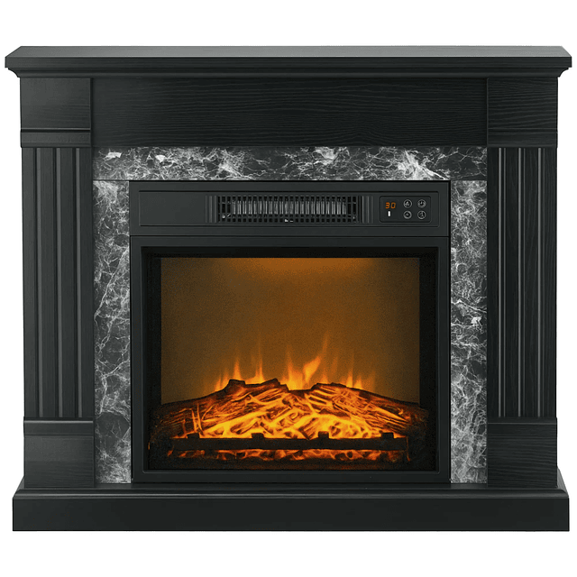Lareira Elétrica 1800W com Efeito de Chama Realista e Proteção Contra Superaquecimento 80x21,6x67,8 cm Preto
