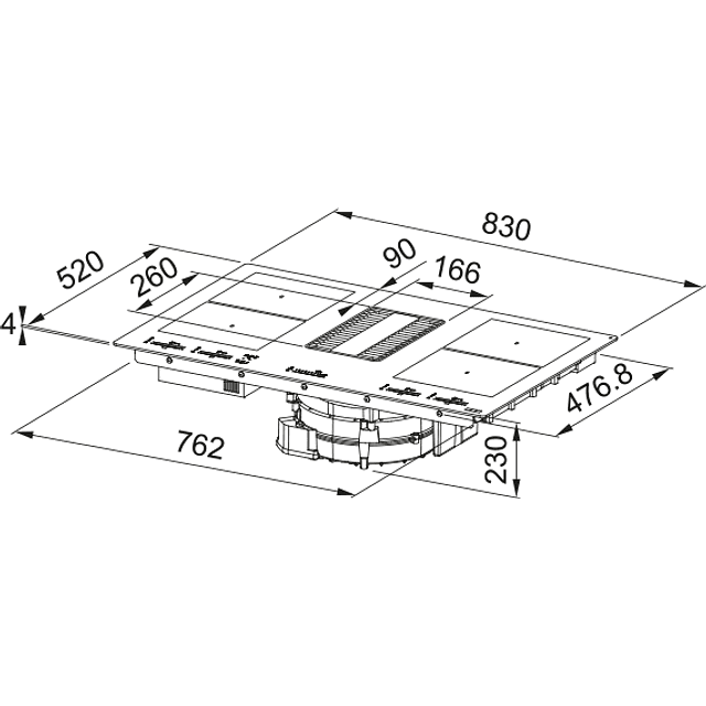 Placa de Indução com exaustor FMY 839 HE, Mythos 2Gether Glass, Classe A+