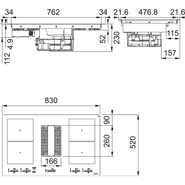 Placa de Indução com exaustor FMY 839 HE, Mythos 2Gether Glass, Classe A+
