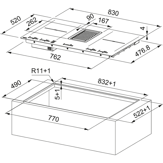 Placa de indução com exaustor FMY 839 HI, Mythos 2Gether, 83x52cm, Classe A++