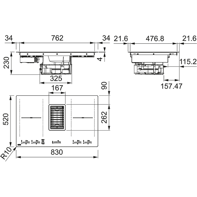 Placa de indução com exaustor FMY 839 HI, Mythos 2Gether, 83x52cm, Classe A++