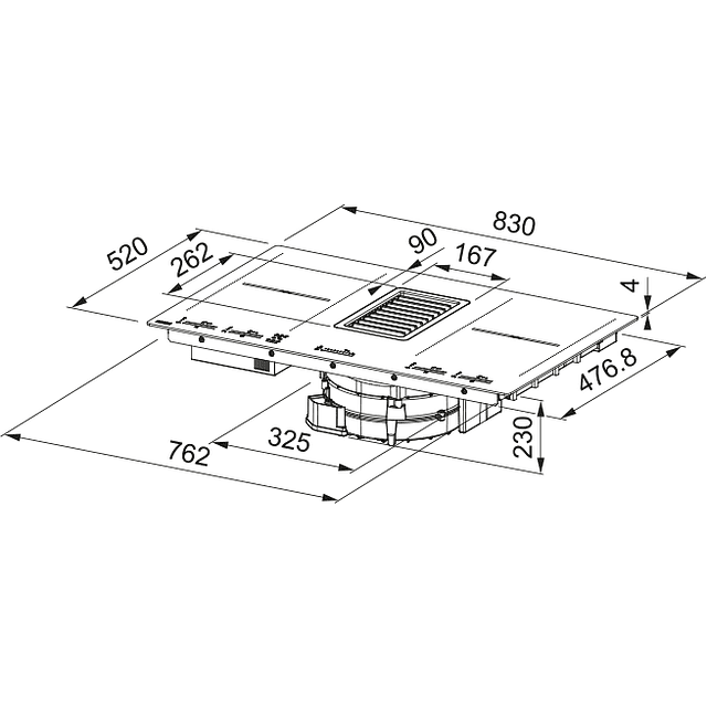 Placa de indução com exaustor FMY 839 HI, Mythos 2Gether, 83x52cm, Classe A++