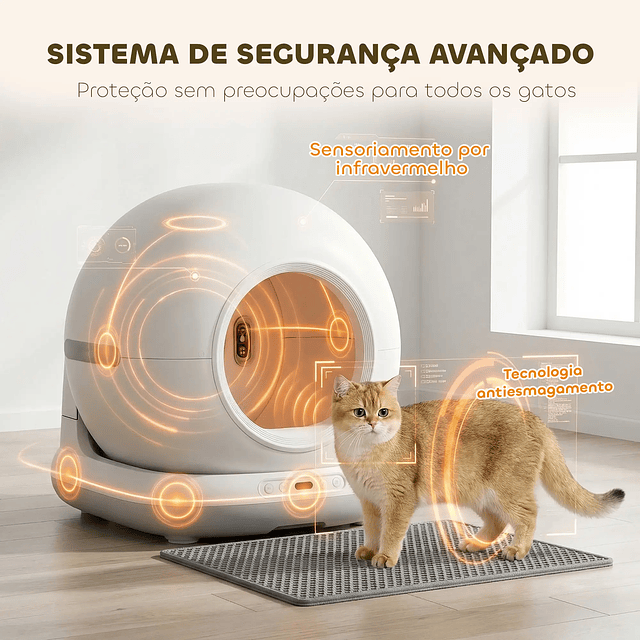 Caixa de Areia Autolimpante Capacidade 7L com Controlo por APP Purificação de Odores Ruído e Sensores de Segurança 58,1x47,5x53 cm Branco e Cinzento