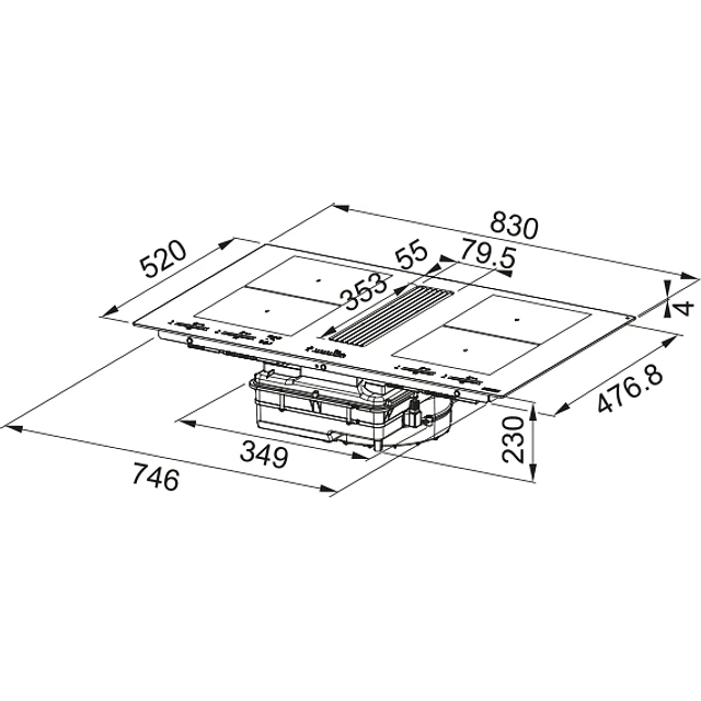 Placa de indução com exaustor Franke FMY 8391 HI, 83x52cm