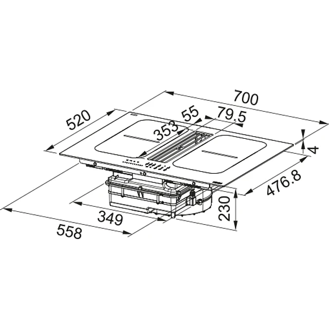 Placa de indução com exaustor Franke FSM 7081 HI, 70x52cm