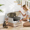 Caixa de Areia para Gatos em Aço Inoxidável para Gatos Grandes com Tampa Basculante Laterais Altas 70x50x46,5 cm Cinzento