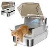 Caixa de Areia para Gatos em Aço Inoxidável para Gatos Grandes com Tampa Basculante Laterais Altas 70x50x46,5 cm Cinzento