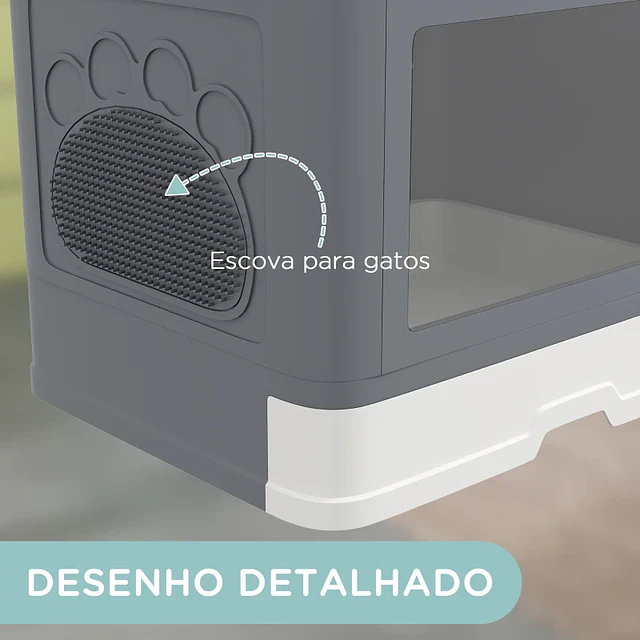 Caixa de Areia para Gatos Amovível com Pá Escova 2 Portas Entrada Principal e Saída Superior 48,5x38x36,5 cm Cinza