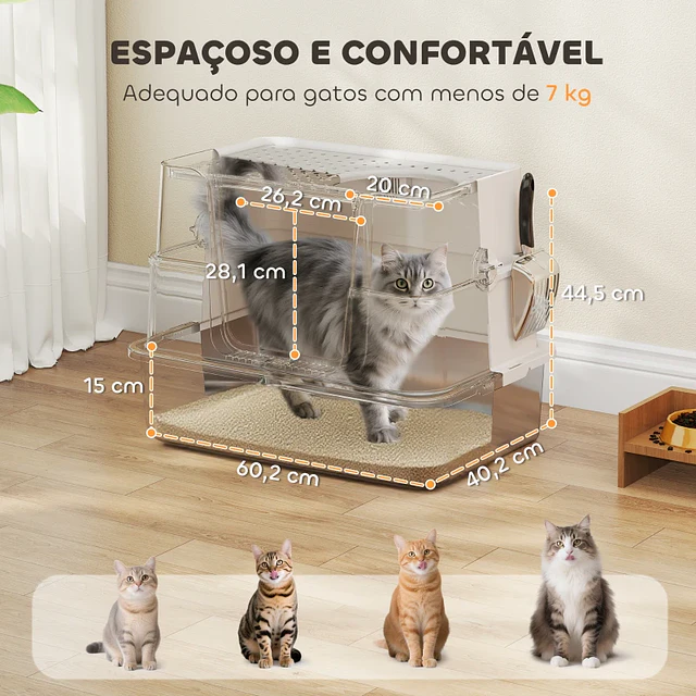 Caixa de Areia para Gatos de Aço Inoxidável XL com Tampa Abatível Entradas Altas Pá Antifugas 60,2x40,2x44,5 cm Cinza Claro