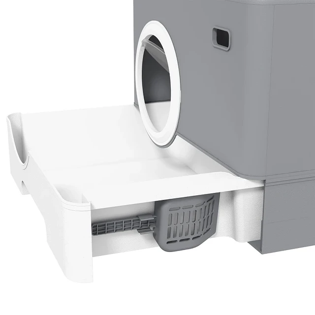 Caixa de Areia para Gatos com Pá Bandeja Removível 2 Portas Entrada Frontal e Saída Superior 52x41x38,5 cm Cinzento