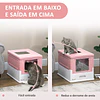 Caixa de Areia para Gatos Dobrável Caixa de Areia para Gatos Fechada com Bandeja Removível e Pá 47,5x35,5x36,7cm Rosa