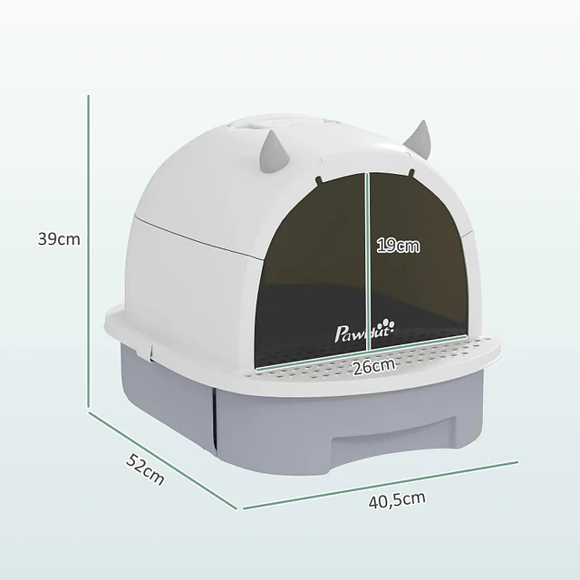 Caixa de Areia para Gatos Fechada com Tampa e Bandeja Amovíveis Filtro de Carvão e Pá 40,5x52x39 cm Branco e Cinza