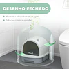 Caixa de Areia para Gatos Fechada com Tampa e Bandeja Amovíveis Filtro de Carvão e Pá 40,5x52x39 cm Branco e Cinza