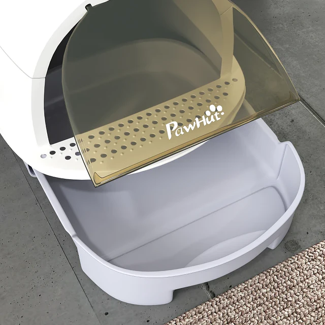 Caixa de Areia para Gatos Fechada com Tampa e Bandeja Amovíveis Filtro de Carvão e Pá 40,5x52x39 cm Branco e Cinza